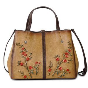 1111 Leather Satchel Top Handle Bags Handmade Purse Vintage Embossed
